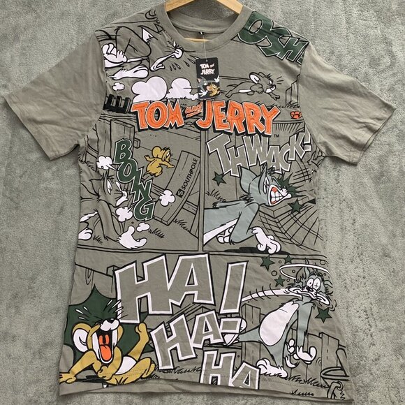 Tom & Jerry x Southpole Shirt Mens Size Large Gray Cartoon Onomatopoeia Y2K Look - Picture 4 of 13